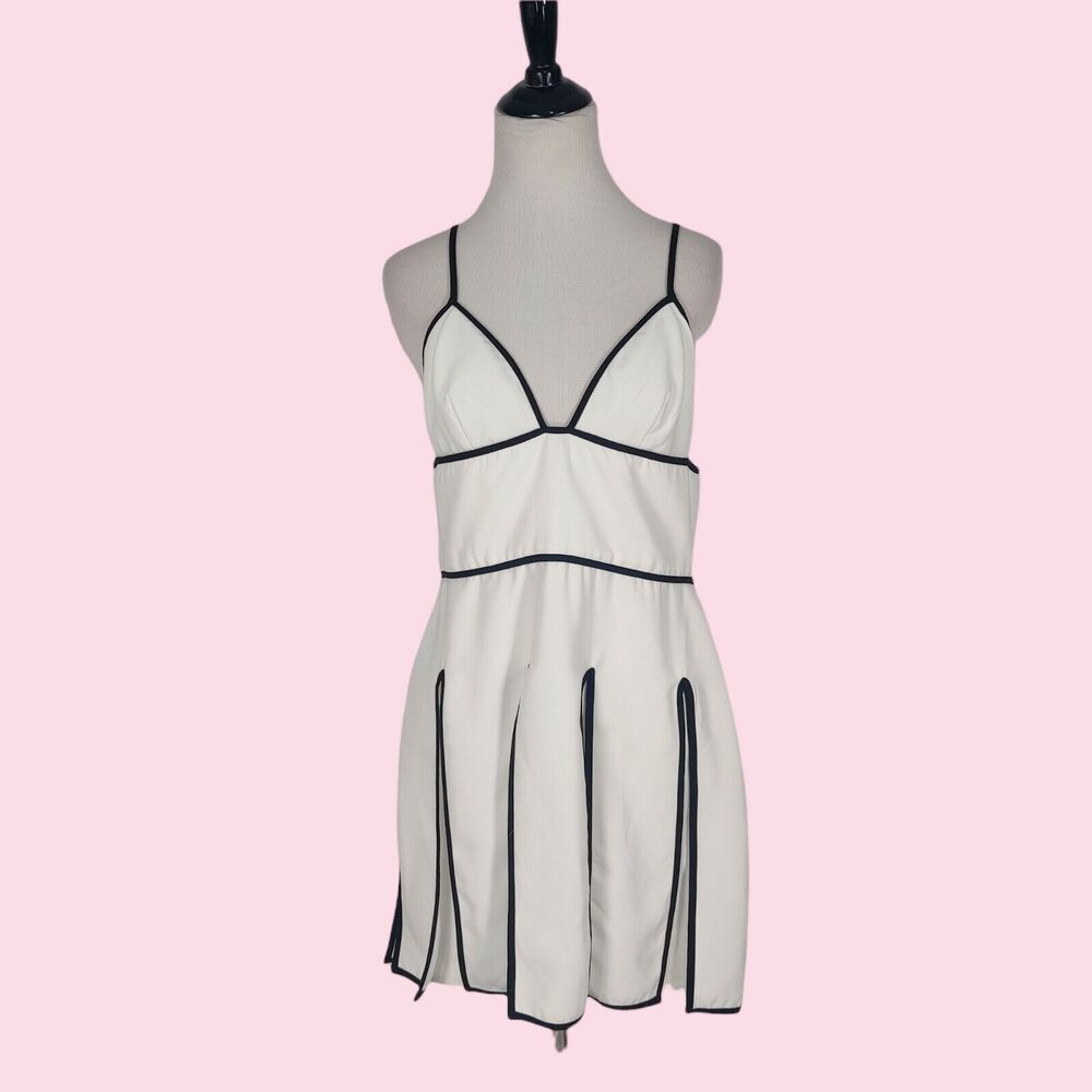 NBD Revolve Dress L Pleated White Mini Straps sundress summer cocktail